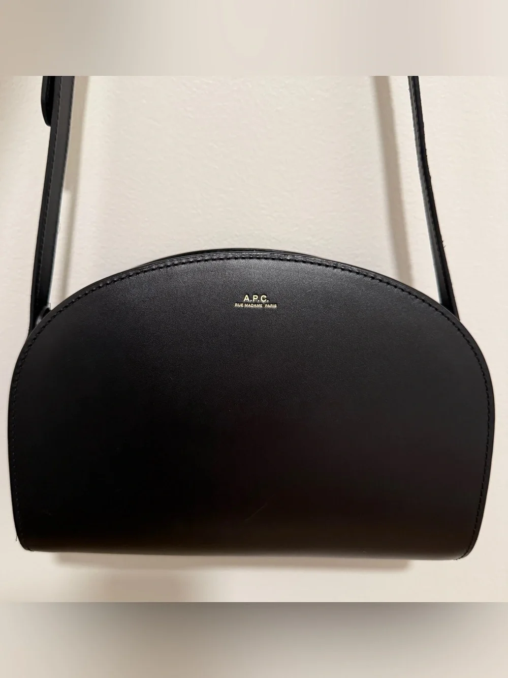A.P.C. Black Demi-Lune Crossbody Bag with Gold Logo